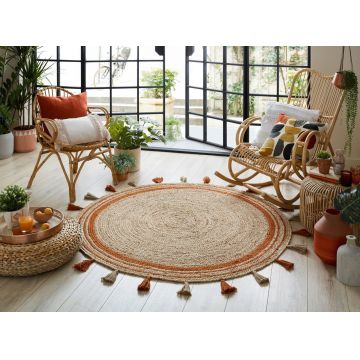 Covor Istanbul Orange, Flair Rugs, D150 cm, iuta, portocaliu