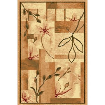 Covor modern Lotus 1510/100, polipropilena heat-set, model floral bej-maro, 60 x 110 cm