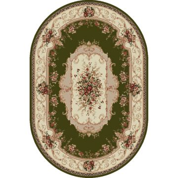Covor modern Lotus 507/301 O, polipropilena heat-set, model floral bej-verde, 60 x 110 cm