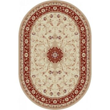 Covor modern Lotus 523/120 O, polipropilena heat-set, model floral bej-visiniu, 80 x 150 cm