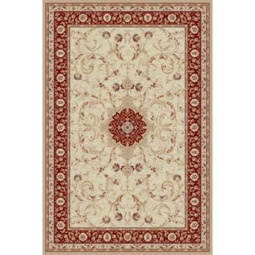 Covor modern Lotus 523/120, polipropilena heat-set, model floral bej-visiniu, 60 x 110 cm