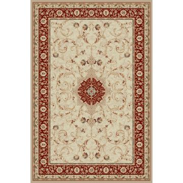Covor modern Lotus 523/120, polipropilena heat-set, model floral bej-visiniu, 80 x 150 cm