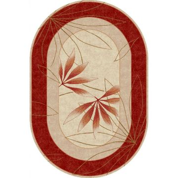 Covor modern Lotus 552/120 O, polipropilena heat-set, model floral bej-visiniu, 60 x 110 cm