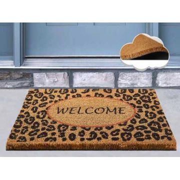 Covoras Intrare Welcome Leopard, 40x60 cm, din Fibre de Cocos