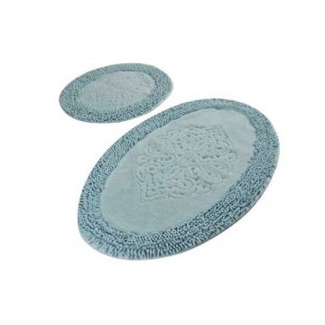 Set 2 Covorase de Baie Piante Oval Turcoaz (Bumbac 100%)