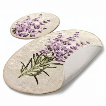 Set Covor de baie 2 bucati Lavanda, Multicolor, 100x60 cm ieftin