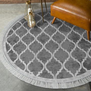 Covor de living / dormitor Rotund, Lavabil, Antiderapant, Gri, 100x100 cm ieftin