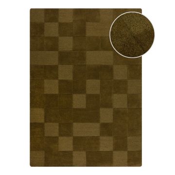 Covor kaki țesut manual din lână 200x290 cm Checkerboard – Flair Rugs ieftin