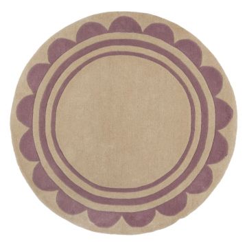 Covor mov/în culoare naturală țesut manual rotund din lână ø 120 cm Lois Scallop – Flair Rugs