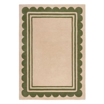 Covor verde/în culoare naturală țesut manual din lână 160x230 cm Lois Scallop – Flair Rugs ieftin