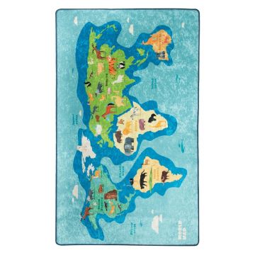 Covor antiderapant pentru copii Chilai Map, 100 x 160 cm, albastru