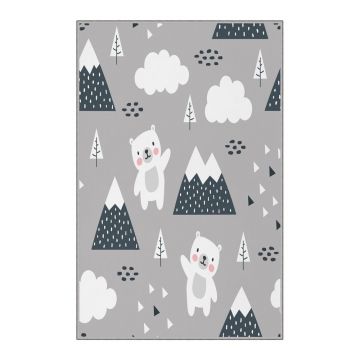 Covor antiderapant pentru copii Conceptum Hypnose Bears, 80 x 120 cm, gri