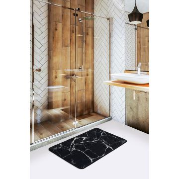 Covoras pentru baie Marble Negru, 40 x 60 cm