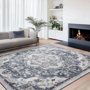 Covor antiderapant Songmics Vintage, 160x230 cm, lavabil la masina, poliester, gri dove