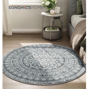 Covor antiderapant Songmics Boho, D120 cm, lavabil la masina, poliester, gri carbune