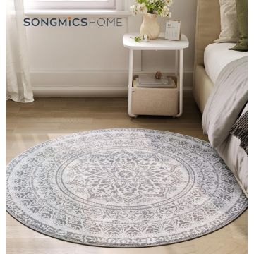 Covor antiderapant Songmics Boho, D120 cm, lavabil la masina, poliester, gri dove