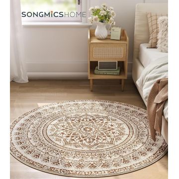 Covor antiderapant Songmics Boho, D120 cm, lavabil la masina, poliester, maro camel