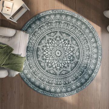 Covor antiderapant Songmics Boho, D160 cm, lavabil la masina, poliester, gri carbune