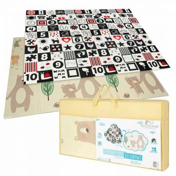 Covoras de joaca pliabil Bocioland Little Bear 200x150x1 cm cu doua fete,suprafata impermeabila antiderapanta din spuma XPE,husa depozitare cu maner