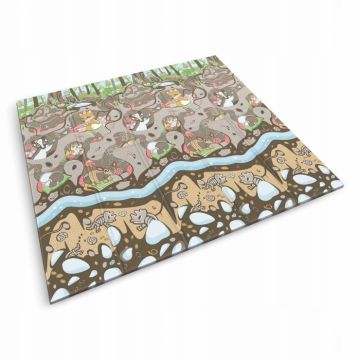 Covoras de joaca pentru copii cu doua fete,pliabil,realizat din spuma XPE inodora,in cutie de carton ce se poate colora Nukido 200x180x1cm Ocean-Forest