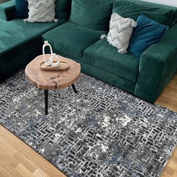 120x200 cm Covor Premium Adana, 60% Polipropilena / 40% Polyester, Design Modern, Gri/Albastru, Desitate 2500 gr/m2