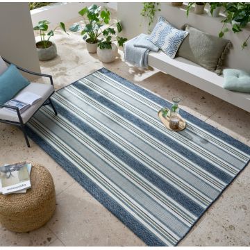 Covor Roma Stripe Outdoor Albastru 200x290 cm, Flair Rugs ieftin