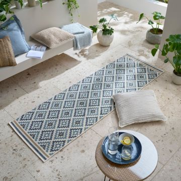 Covor traversa Zia Trellis Outdoor Albastru 80x230 cm, Flair Rugs