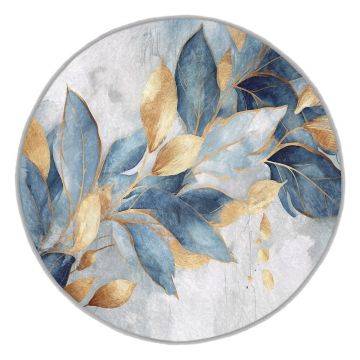 Covor albastru/auriu lavabil rotund ø 100 cm Golden Leaves – Mila Home