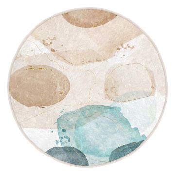 Covor albastru/bej lavabil rotund ø 100 cm Puddle – Mila Home
