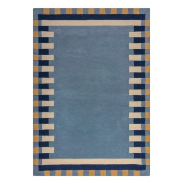 Covor albastru țesut manual din lână 160x230 cm Kai Wool Border – Flair Rugs