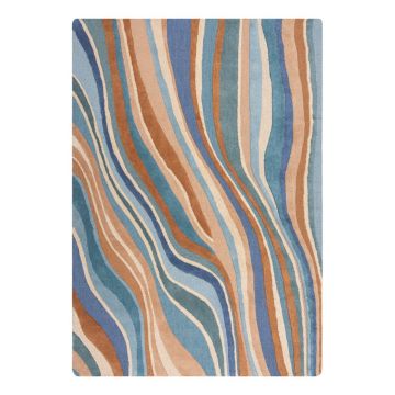 Covor albastru țesut manual din lână 200x290 cm Abstract Flow – Flair Rugs