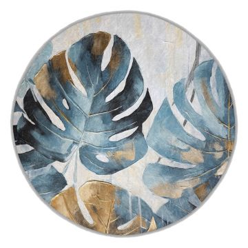 Covor albastru lavabil rotund ø 80 cm Golden Leaves – Mila Home
