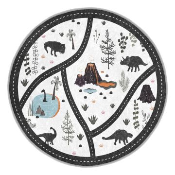 Covor de joacă pentru copii negru-alb lavabil ø120 cm Dino Park – Mila Home
