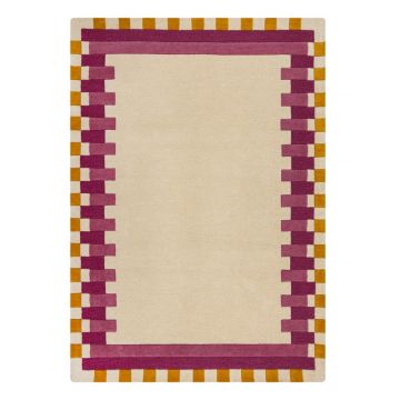 Covor galben/roz țesut manual din lână 120x170 cm Kai Wool Border – Flair Rugs