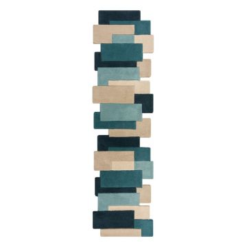 Covor tip traversă albastru/bej din lână 66x300 cm Collage – Flair Rugs