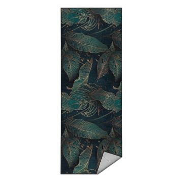 Covor tip traversă culoare petrol lavabil 80x200 cm Midnight Jungle – Mila Home