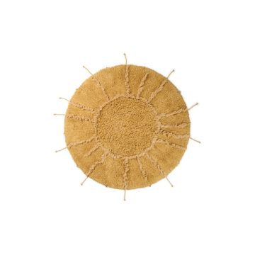 Covor galben muștar lavabil, țesut manual, rotund, din bumbac ø 100 cm Solar Multishape – Lorena Canals