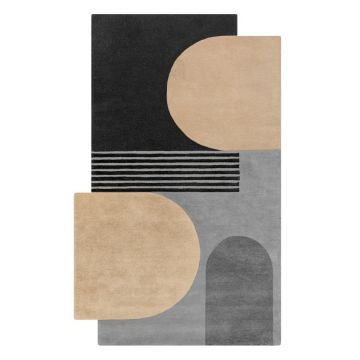 Covor negru/gri țesut manual din lână 120x180 cm Lozenge Monochrome – Flair Rugs