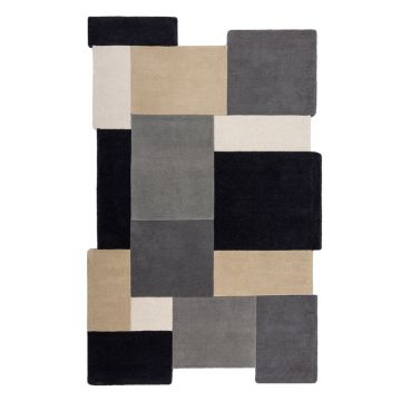 Covor negru/gri țesut manual din lână 150x240 cm Collage Monochrome – Flair Rugs