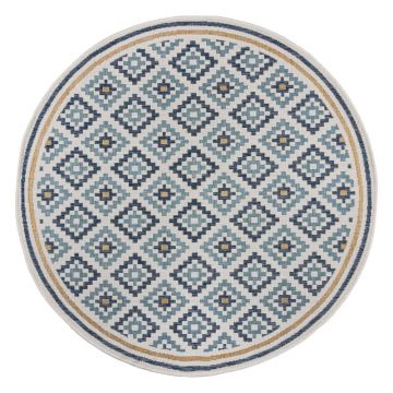 Covor pentru exterior și interior galben/albastru rotund ø 160 cm Zia Trellis – Flair Rugs