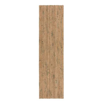 Covor tip traversă verde/în culoare naturală reversibil/țesut manual din iută 60x300 cm Jute Boucle Green – Flair Rugs
