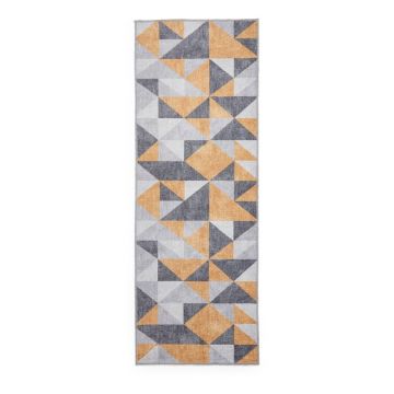 Covor tip traversă galben ocru-gri lavabil 76x230 cm Coral Yellow&Grey – Think Rugs