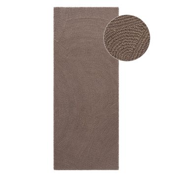 Covor tip traversă taupe țesut manual din lână 80x200 cm Eleni Taupe – Hanse Home