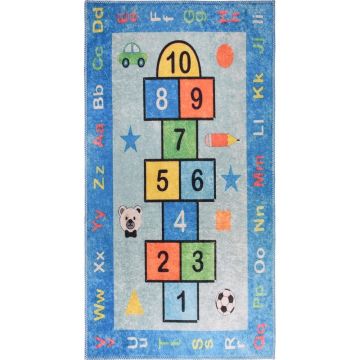 Covor de joacă pentru copii albastru lavabil 80x120 cm Hopscotch Blue – Vitaus