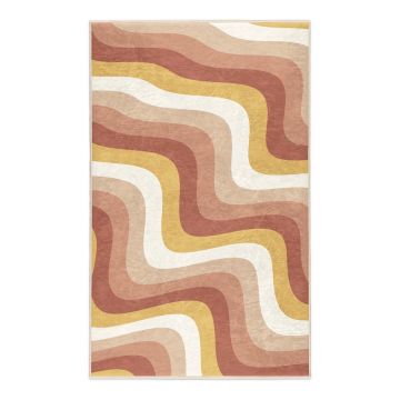 Covor galben ocru-roz prăfuit lavabil 80x150 cm Creamy Strawberry Swirl – Mila Home ieftin