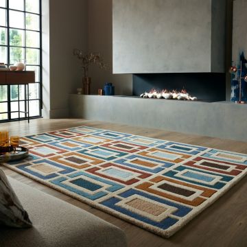 Covor Illusion Retro Blocks Albastru 200X290 cm, Flair Rugs