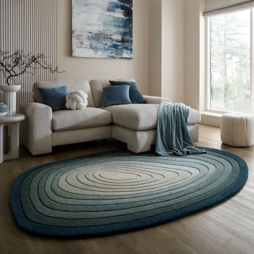 Covor oval Puddle Ombre Wool Albastru 160x230 cm, Flair Rugs