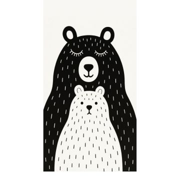 Covor pentru copii alb-negru lavabil 80x120 cm Bear Family v2 – Vitaus
