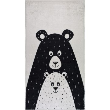 Covor pentru copii alb-negru lavabil 80x120 cm Bear Family – Vitaus