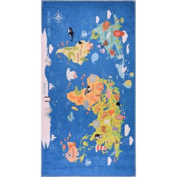 Covor pentru copii albastru lavabil 80x120 cm Animal Atlas – Vitaus